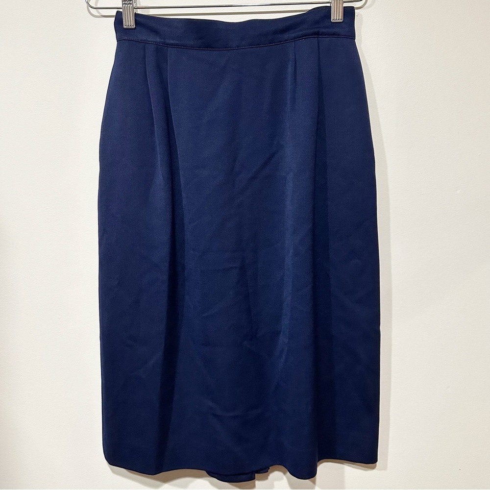 Vintage 80s Tahari Wool Blue Pleated Back Career Wear Skirt